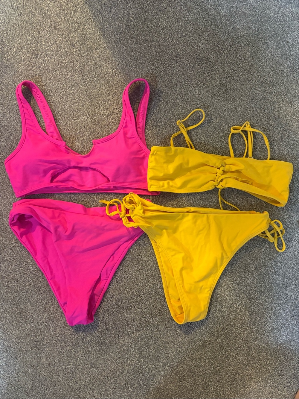 Amazon Bright Pink and Yellow Bikini Set- M